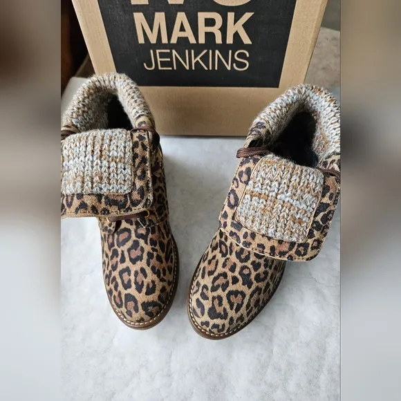 Mark Jenkins leopard boots sock lined with box