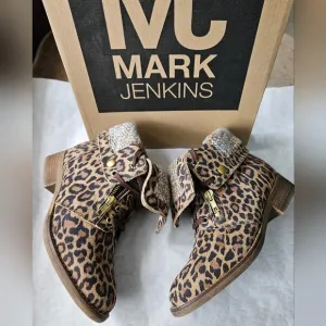 Mark Jenkins leopard boots sock lined with box