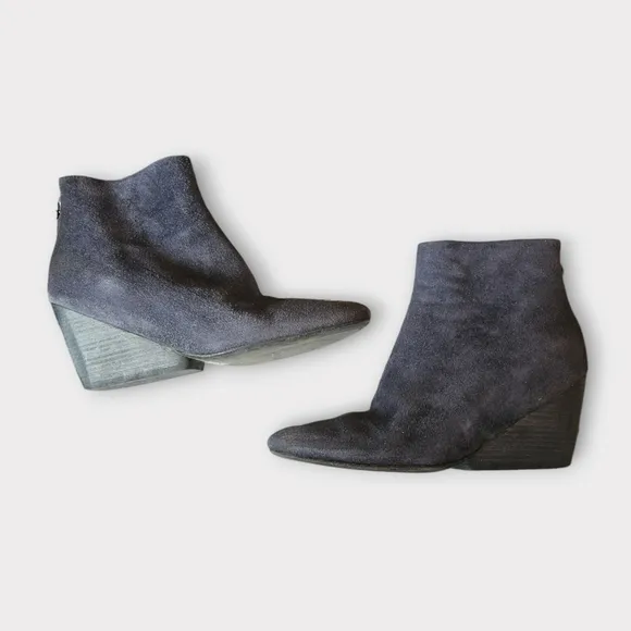 Marsell Dark Blue Suede Block Heel Ankle Boots