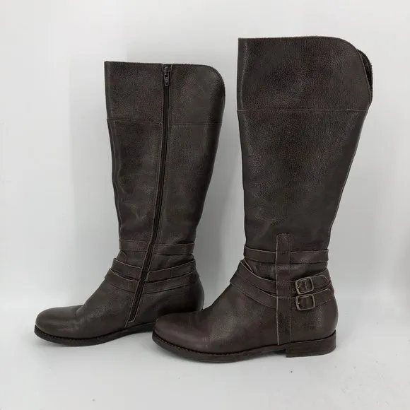 Matisse Brown Leather Knee-High Boots | Classic Buckle Accent
