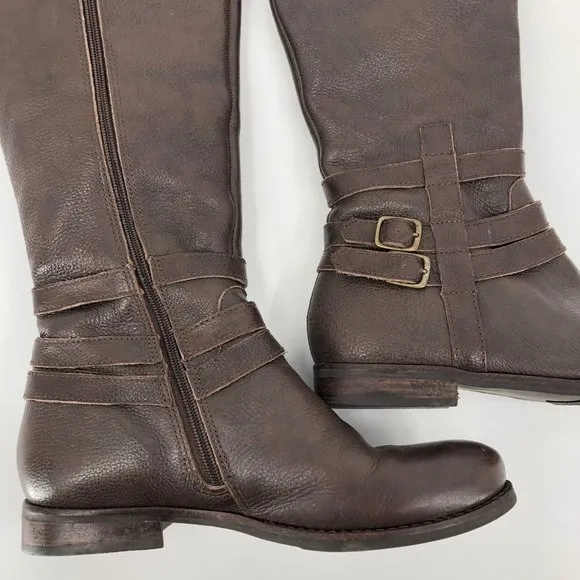Matisse Brown Leather Knee-High Boots | Classic Buckle Accent