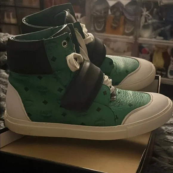 MCM Green and White Retro Sneakers