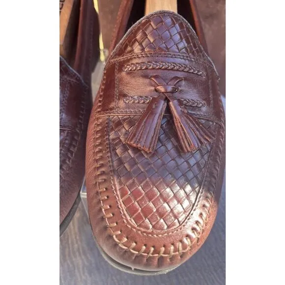 Men's Brass Boot Brown Leather Tassel Weave Size 10.5m