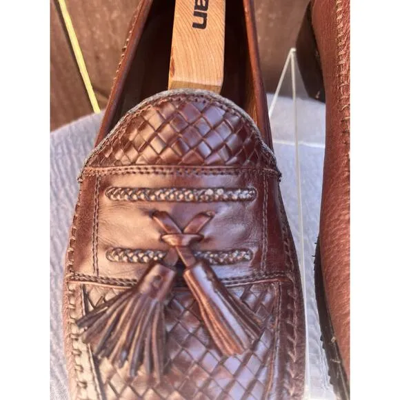 Men's Brass Boot Brown Leather Tassel Weave Size 10.5m