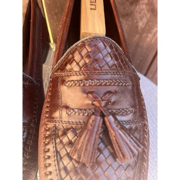 Men's Brass Boot Brown Leather Tassel Weave Size 10.5m