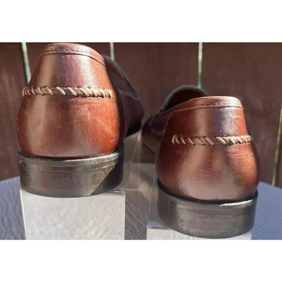 Men's Brass Boot Brown Leather Tassel Weave Size 10.5m