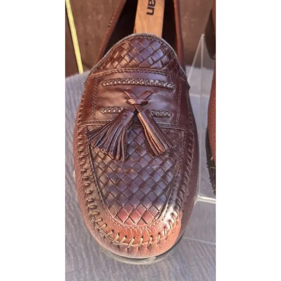 Men's Brass Boot Brown Leather Tassel Weave Size 10.5m