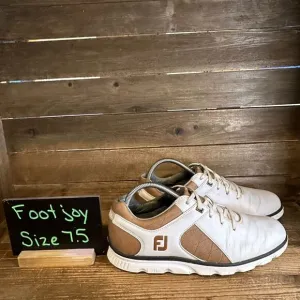 Mens FootJoy Pro SL Classic‎ White Brown Leather Spikeless Golf Shoes Size 7.5 M