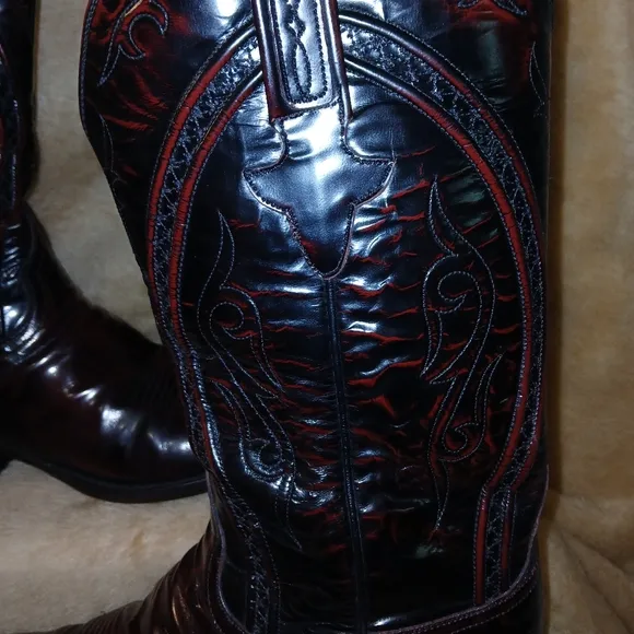 Men's LUCCHESE Black Cherry Classic Seville Goatskin Cowboy Boots.
