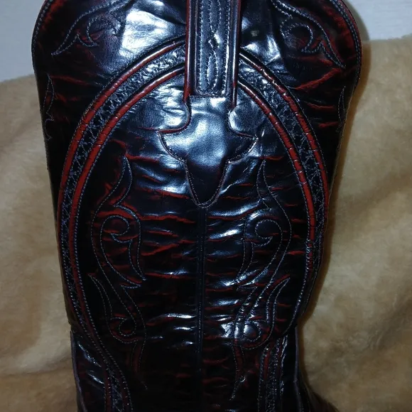 Men's LUCCHESE Black Cherry Classic Seville Goatskin Cowboy Boots.