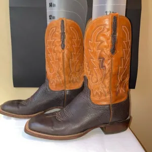 Mens Lucchese Bootmaker Tan Cowboy Western Boots with Intricate Stitching. USA