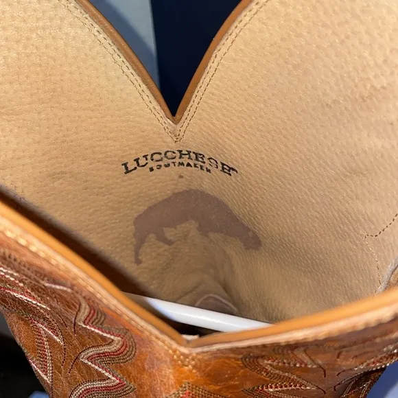 Mens Lucchese Bootmaker Tan Cowboy Western Boots with Intricate Stitching. USA