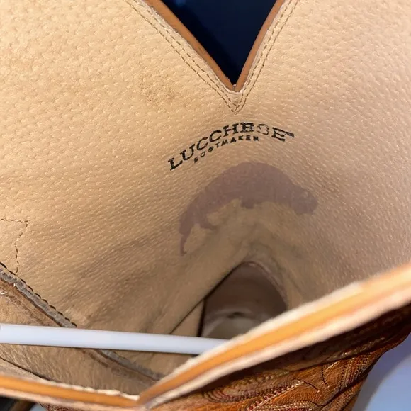 Mens Lucchese Bootmaker Tan Cowboy Western Boots with Intricate Stitching. USA