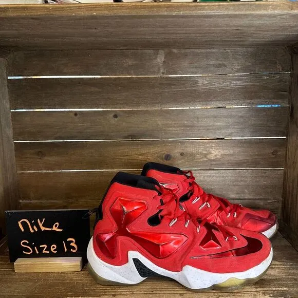 Mens Nike LeBron 13 Away Red Athletic Mid Basketball‎ Sneakers Shoes Size 13 D