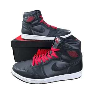 Men's Size 10 Nike Air Jordan 1 Retro High Black Satin Red Shoes 555088-060