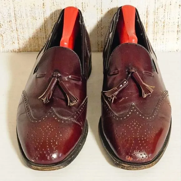 Mens‎ Size 8 D Florsheim Wingtip Tassel Loafers Slip On Leather Burgundy