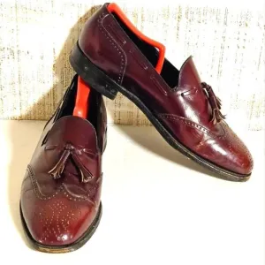 Mens‎ Size 8 D Florsheim Wingtip Tassel Loafers Slip On Leather Burgundy