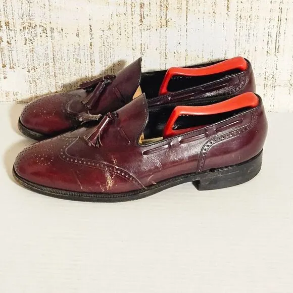 Mens‎ Size 8 D Florsheim Wingtip Tassel Loafers Slip On Leather Burgundy
