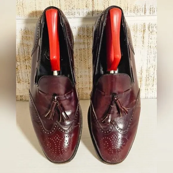 Mens‎ Size 8 D Florsheim Wingtip Tassel Loafers Slip On Leather Burgundy