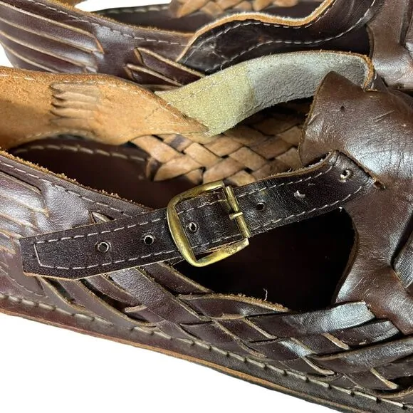 Men’s Mexican Huarache Woven Leather Buckled Sandals