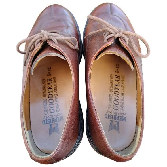 Mephisto Marlon Pebble Grain Oxford w/ Goodyear Welt,8.5, Brown, Shock Absorbers