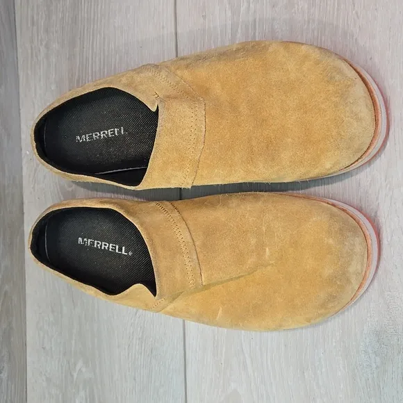Merrell Women Juno Camel Leather Mule Clog shoes Platform shoes sz 10