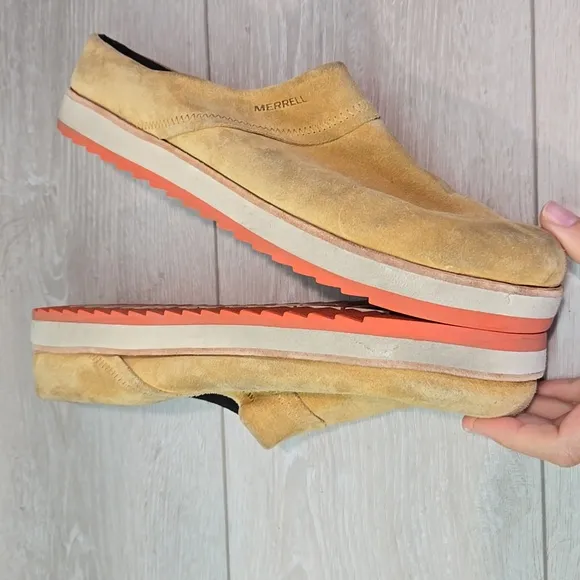 Merrell Women Juno Camel Leather Mule Clog shoes Platform shoes sz 10