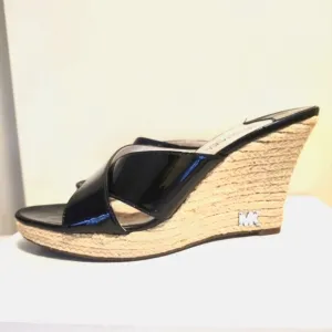 Michael Kors &quot;Kami&quot; Black Patent Leather Wedge Heel Sandals Sz. 9 Ret $229