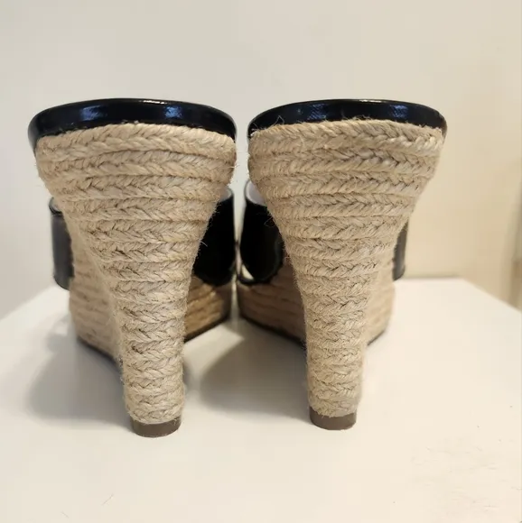 Michael Kors &quot;Kami&quot; Black Patent Leather Wedge Heel Sandals Sz. 9 Ret $229