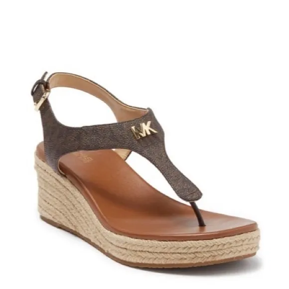 Michael Kors Laney Saffiano Logo Espadrille Wedge Sandals, Size 11 New w/o Box