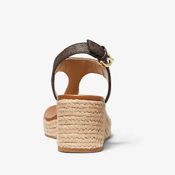 Michael Kors Laney Saffiano Logo Espadrille Wedge Sandals, Size 11 New w/o Box