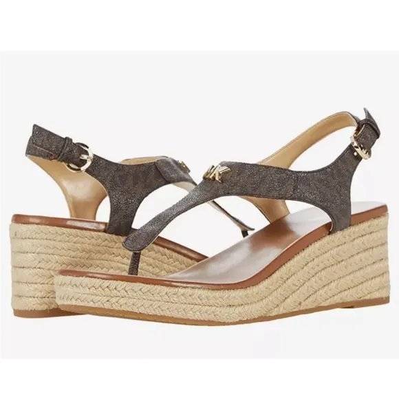 Michael Kors Laney Saffiano Logo Espadrille Wedge Sandals, Size 11 New w/o Box