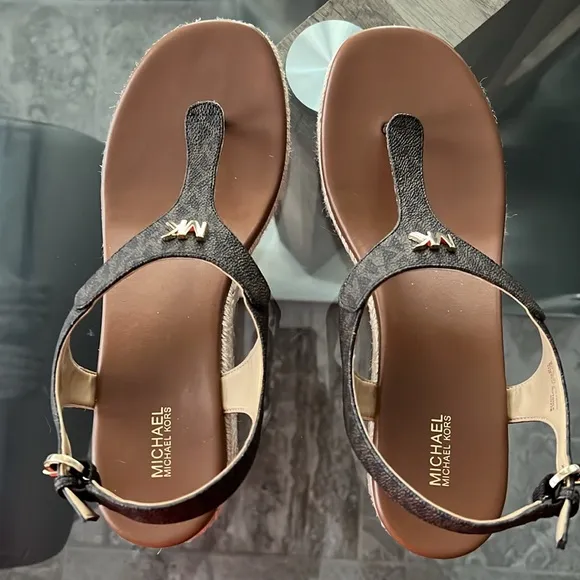 Michael Kors Laney Saffiano Logo Espadrille Wedge Sandals, Size 11 New w/o Box