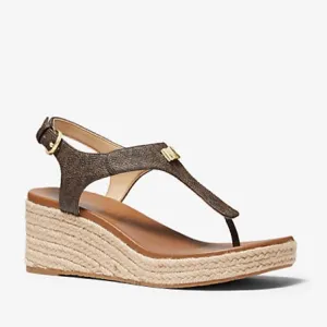 Michael Kors Laney Saffiano Logo Espadrille Wedge Sandals, Size 11 New w/o Box