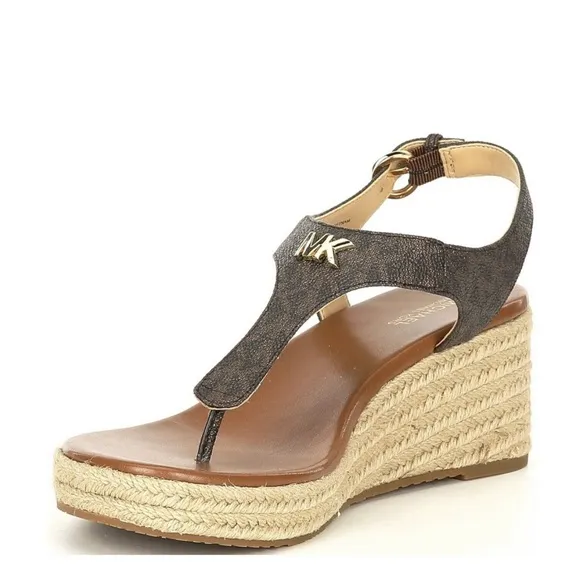 Michael Kors Laney Saffiano Logo Espadrille Wedge Sandals, Size 11 New w/o Box