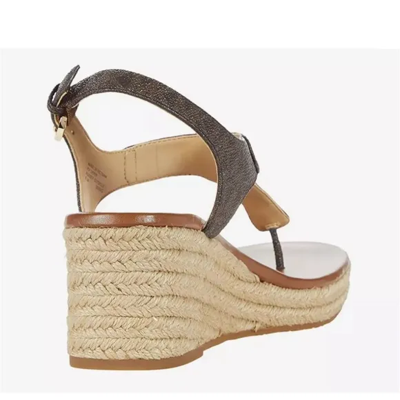 Michael Kors Laney Saffiano Logo Espadrille Wedge Sandals, Size 11 New w/o Box