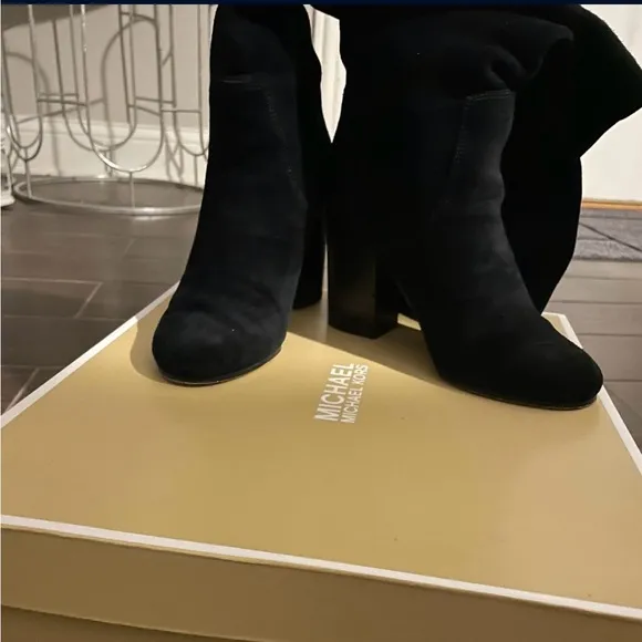 Michael Kors Leigh Black Suede Leather Boots