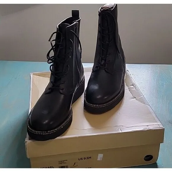 Michael Kors Women's Black Tavie Leather Combat Boots NWB Size‎ 9.5M