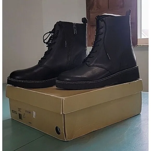 Michael Kors Women's Black Tavie Leather Combat Boots NWB Size‎ 9.5M
