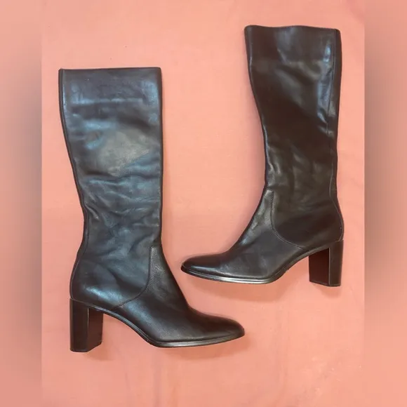 Mid Calf Black Leather Women's Boots