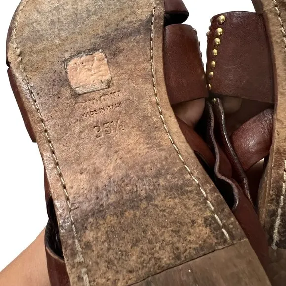 Miu Miu Brown Metallic Braided Woven Strappy Slingback Leather Sandals Size 5.5