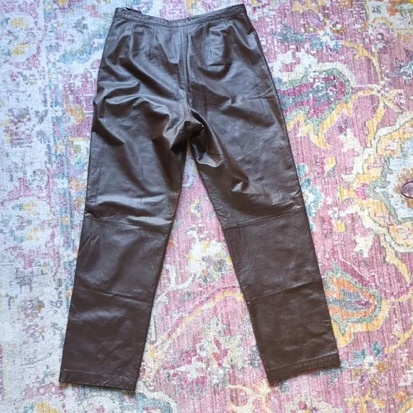 Mixit Genuine Leather Pants Brown Straight Leg Size 12 Lined Nappa Cowhide