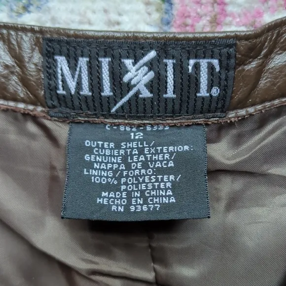 Mixit Genuine Leather Pants Brown Straight Leg Size 12 Lined Nappa Cowhide