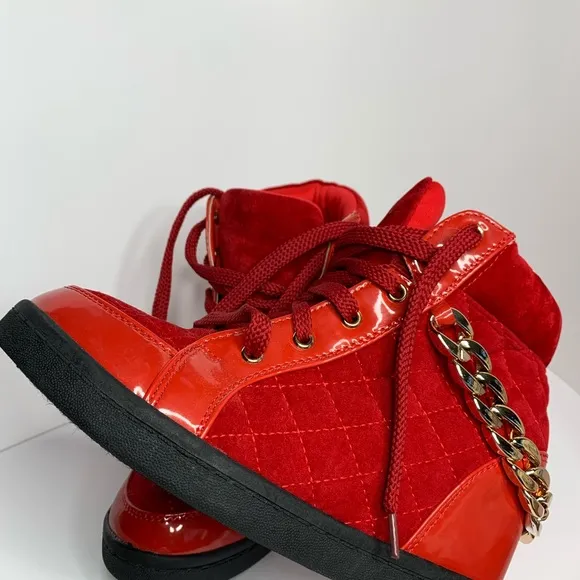 Monchino Platform tennis shoes Red Velvet Urban boots Rubber Heals