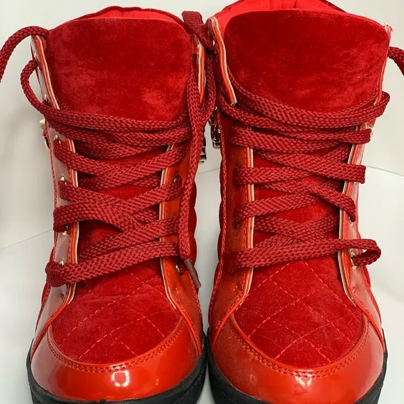 Monchino Platform tennis shoes Red Velvet Urban boots Rubber Heals