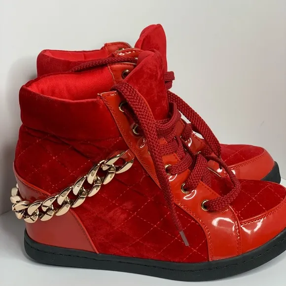 Monchino Platform tennis shoes Red Velvet Urban boots Rubber Heals