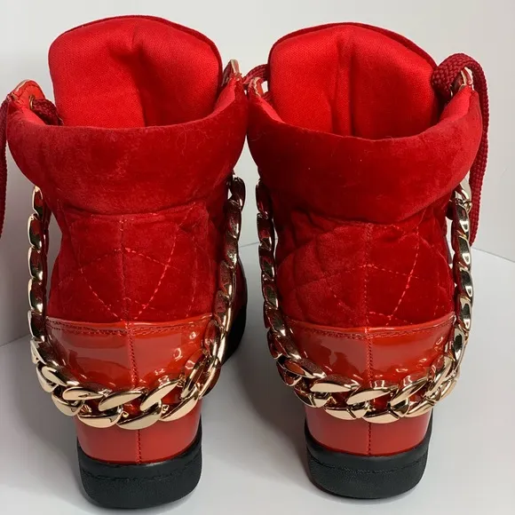 Monchino Platform tennis shoes Red Velvet Urban boots Rubber Heals