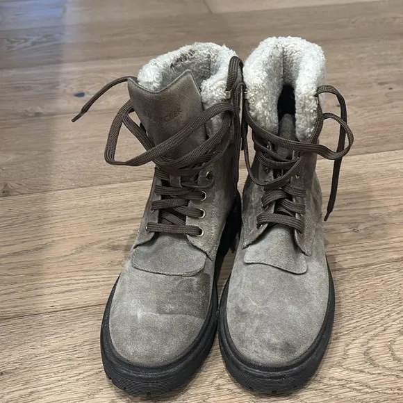 Moncler women’s suede color block combat boots