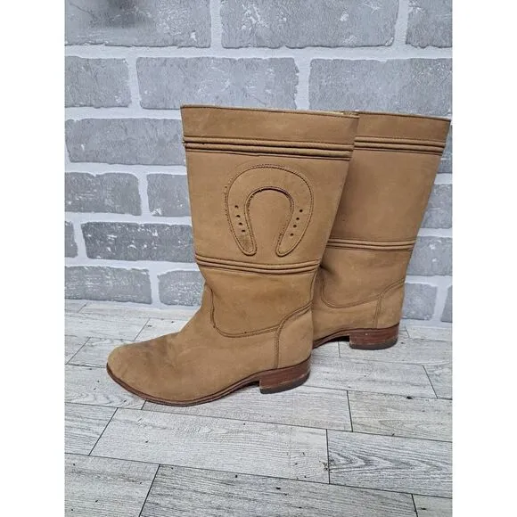 Mor-Rom Brown Suede Horseshoe‎ Cowgirl Western Boots Women's US 3.5 Mex 20.5