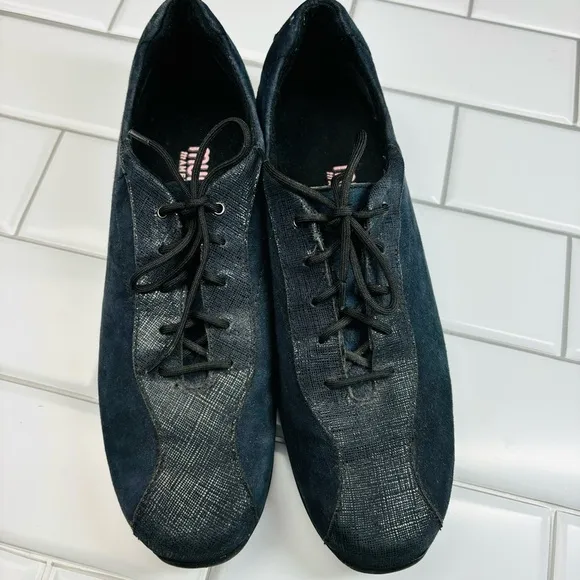 Munro American Sydney Blue Suede Leather Metallic Lace Up Shoes Womens Size 7.5N